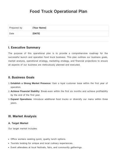 Free Food Truck Operational Plan Template to Edit Online
