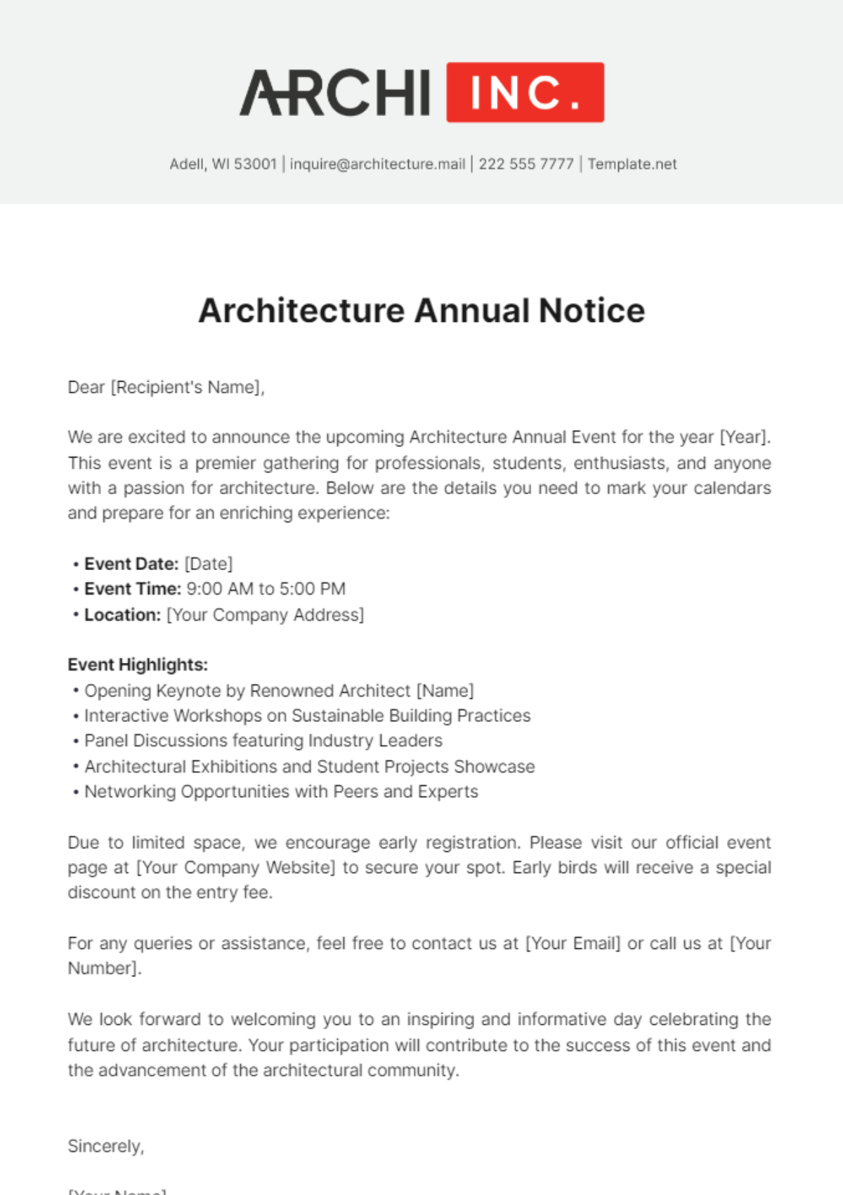 Architecture Annual Notice Template - Edit Online & Download