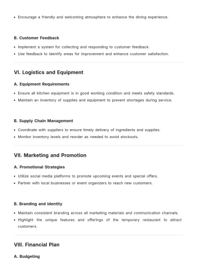 Free Temporary Restaurant Operational Plan Template to Edit Online