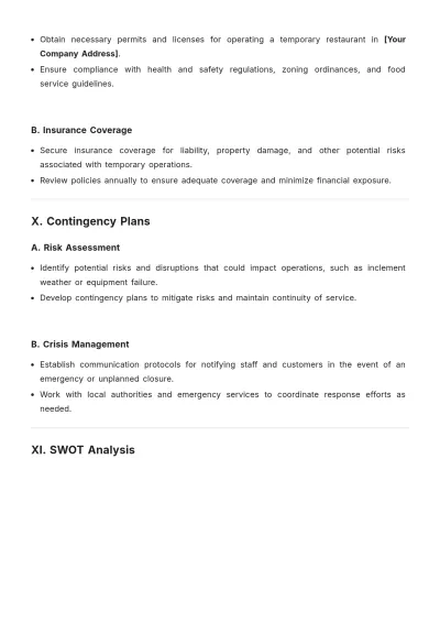Free Temporary Restaurant Operational Plan Template to Edit Online