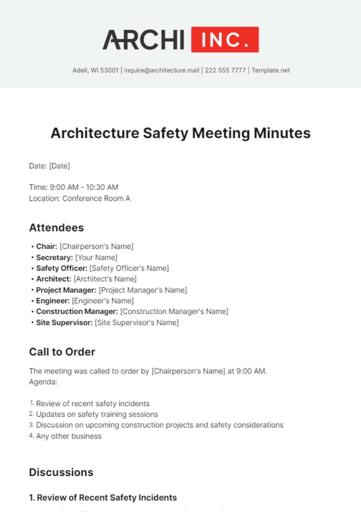 Architecture Safety Meeting Minutes Template - Edit Online & Download