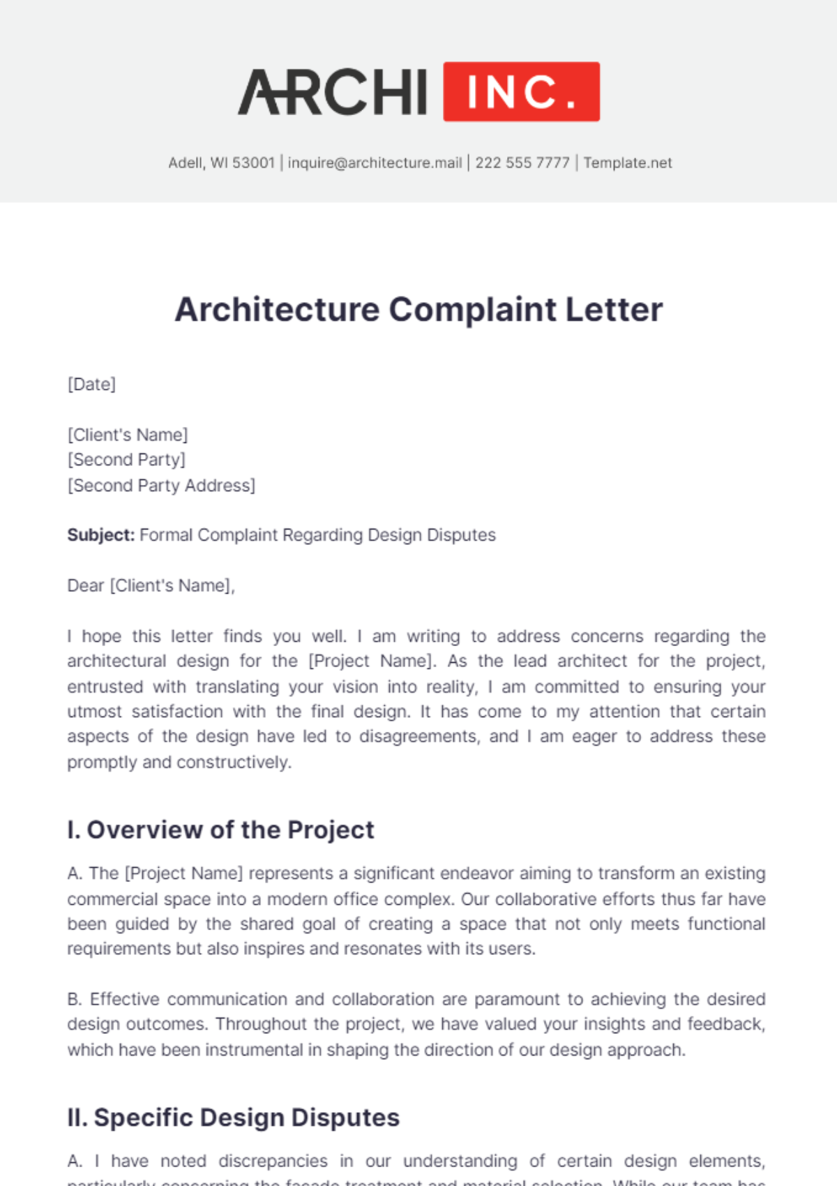 Architecture Complaint Letter Template - Edit Online & Download