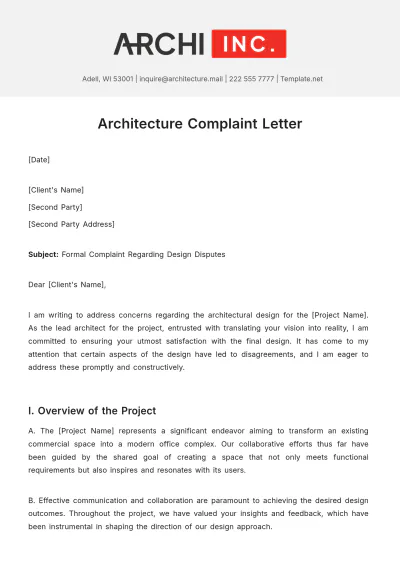 Free Architecture Complaint Letter Template to Edit Online