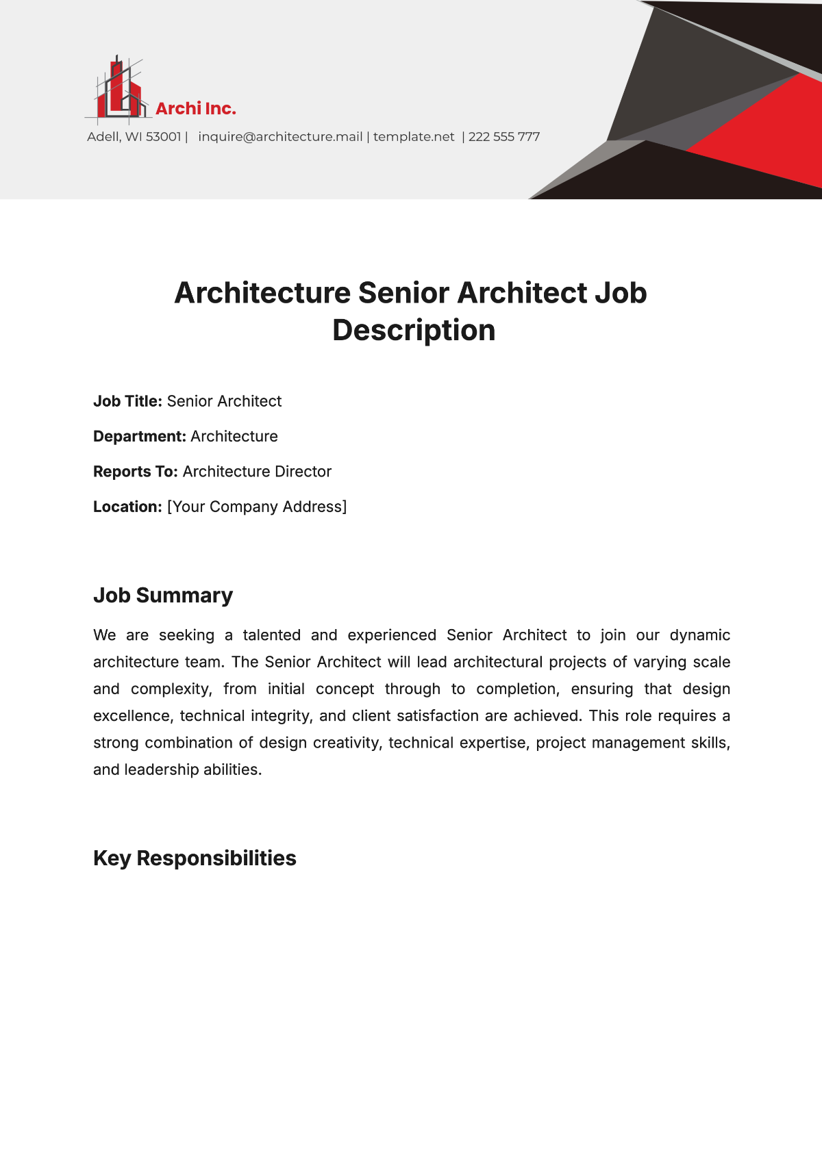 Free Architecture Senior Architect Job Description Template