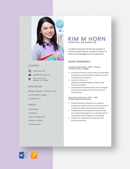 Assistant Director of Financial Aid Resume Template - Word ...