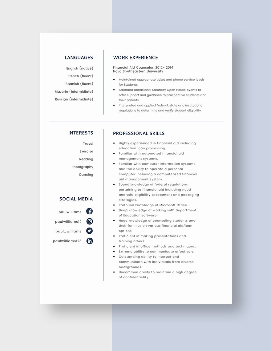 Financial Aid Counselor Resume