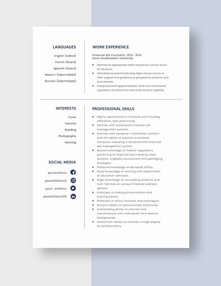 Financial Aid Counselor Resume Template