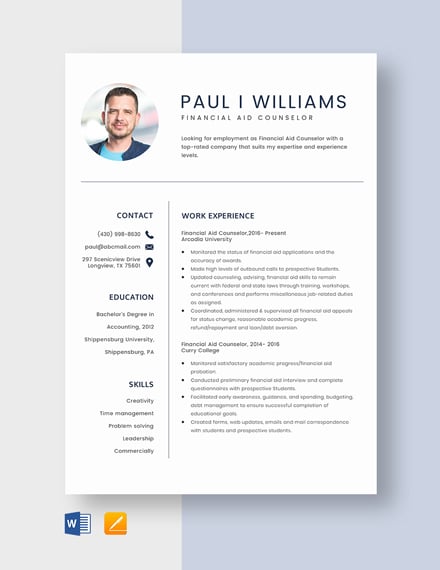 Financial Aid Counselor Resume Template