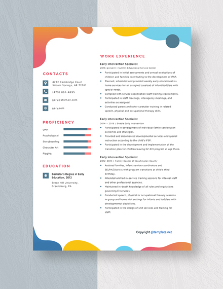  Early Intervention Specialist Resume Template