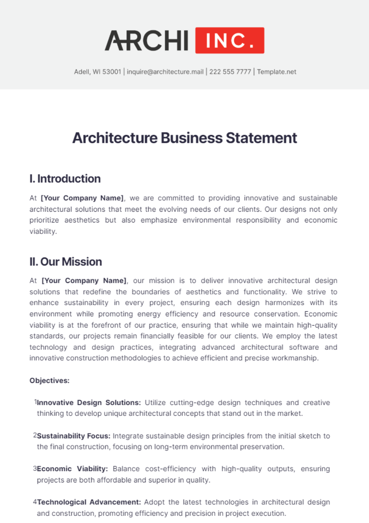 Architecture Business Statement Template - Edit Online & Download