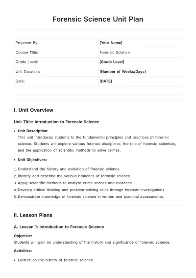 Free Forensic Science Unit Plan Template to Edit Online