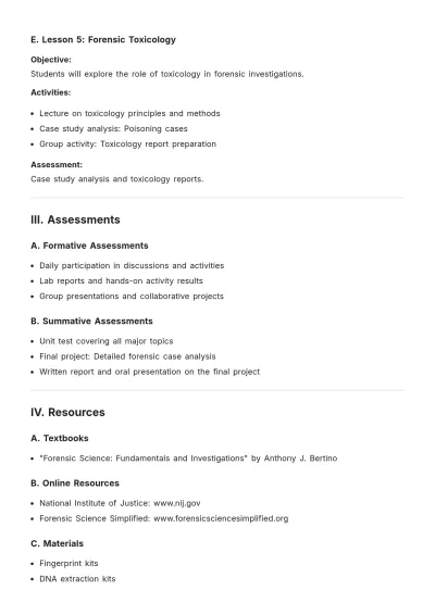 Free Forensic Science Unit Plan Template to Edit Online