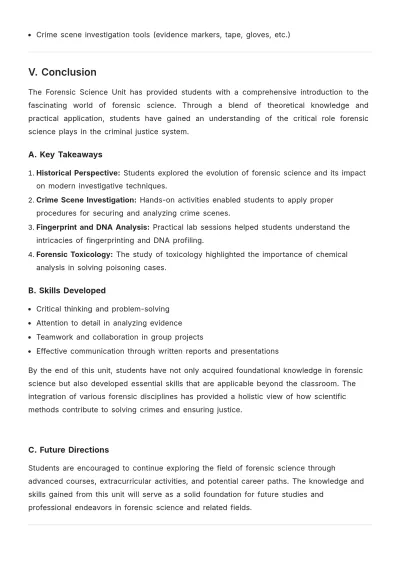 Free Forensic Science Unit Plan Template to Edit Online