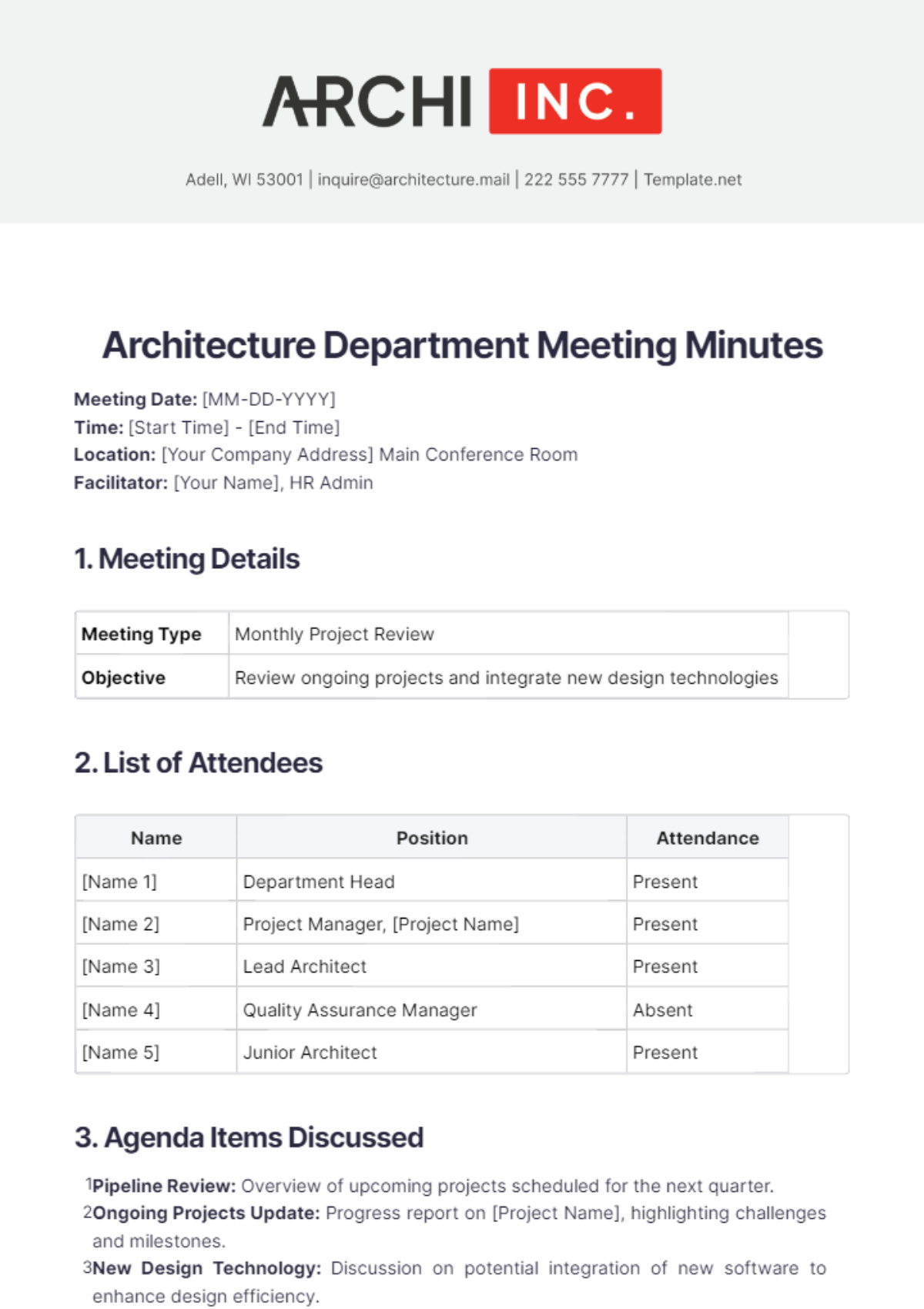 Architecture Department Meeting Minutes Template - Edit Online & Download