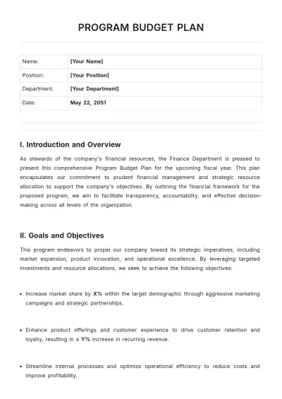 Free Program Budget Plan Template to Edit Online