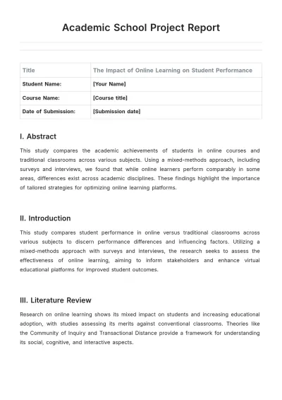 Free Academic School Project Report Template to Edit Online