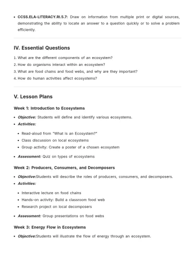 Free Grade Unit Plan Template to Edit Online