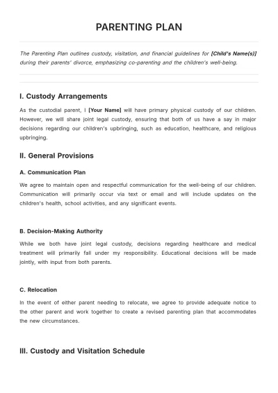 Free Parenting Plan Template to Edit Online