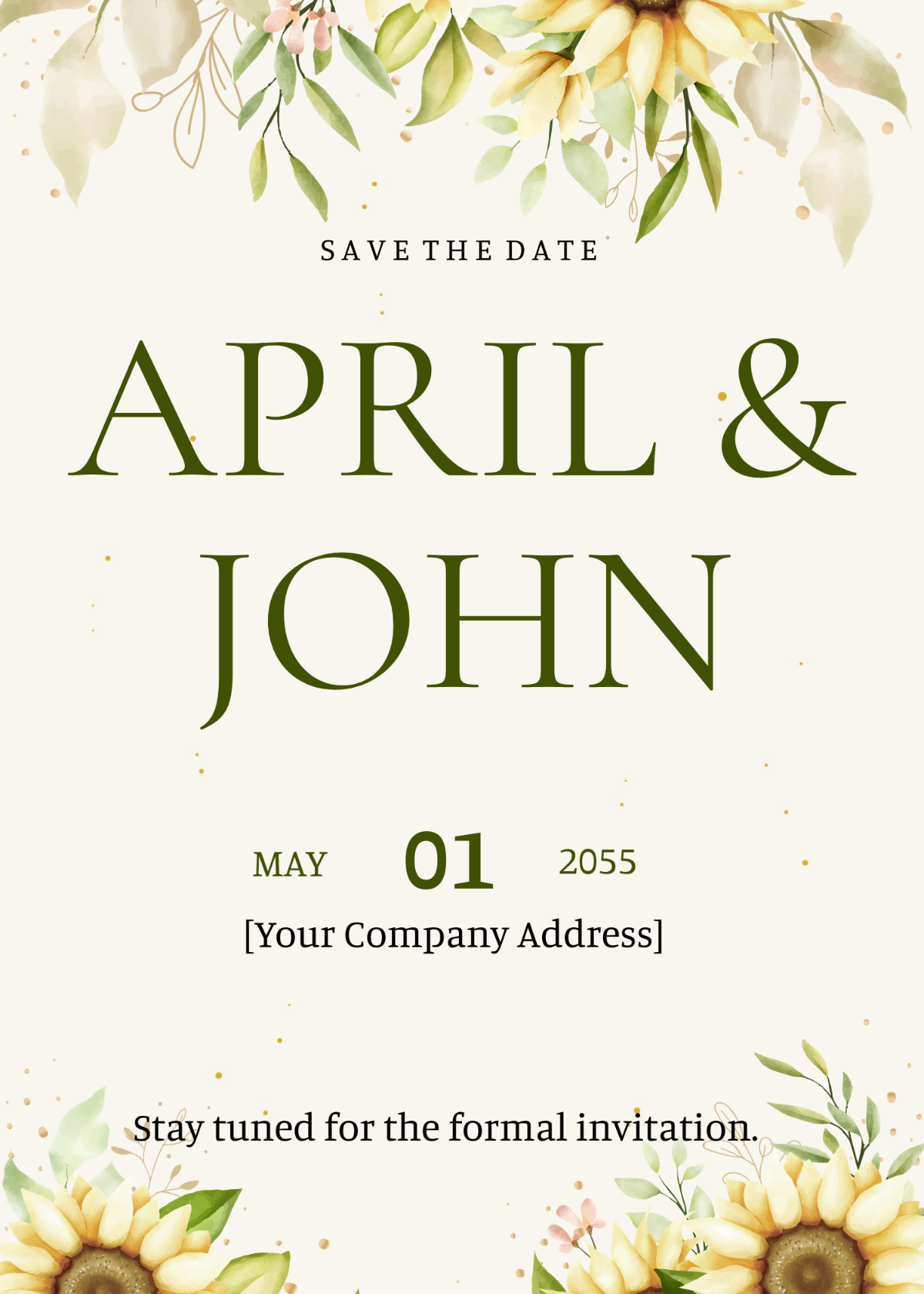 Rustic Sunflowers Save the Date Card
