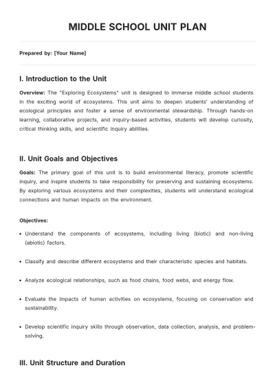 Free Middle School Unit Plan Template to Edit Online