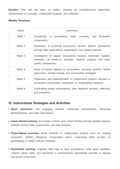 Free Middle School Unit Plan Template to Edit Online