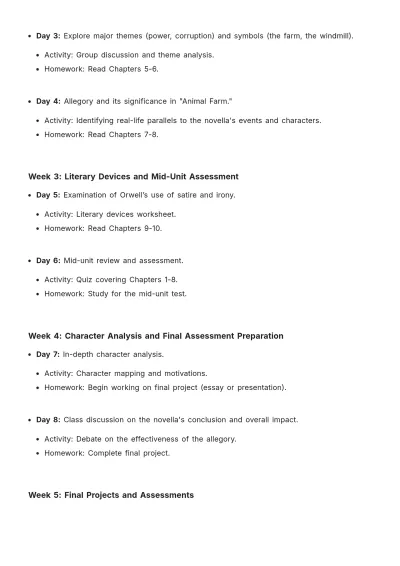 Free Animal Farm Unit Plan Template to Edit Online