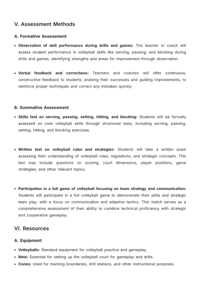 Free Volleyball Unit Plan Template to Edit Online