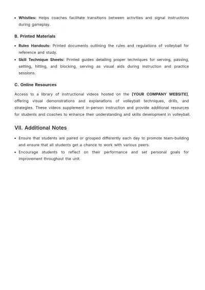Free Volleyball Unit Plan Template to Edit Online