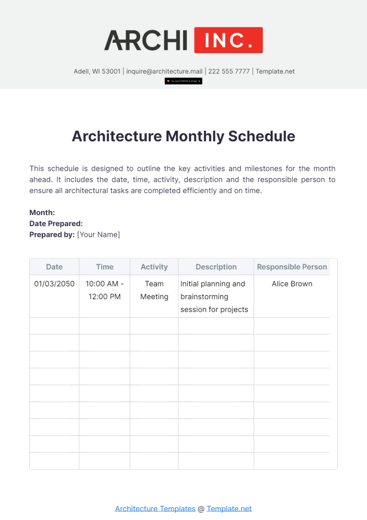 Architecture Monthly Schedule Template - Edit Online & Download