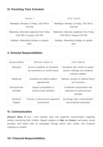 Free Shared Parenting Plan Template to Edit Online