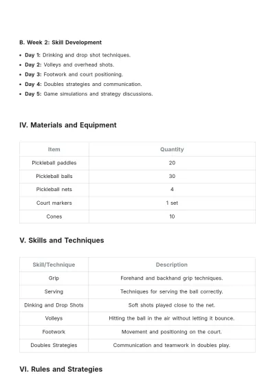 Free Pickleball Unit Plan Template to Edit Online