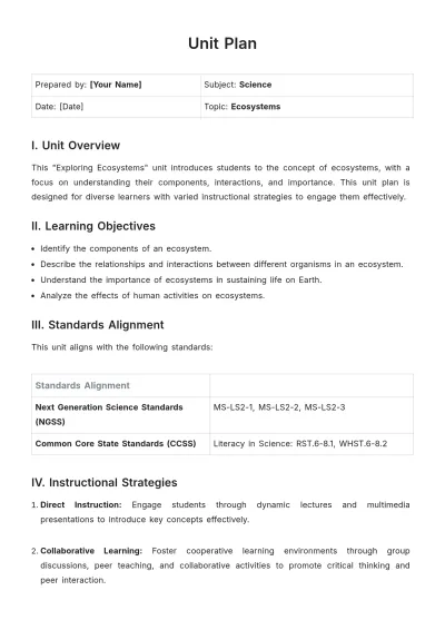 Free Unit Plan Template to Edit Online
