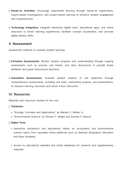Free Unit Plan Template to Edit Online