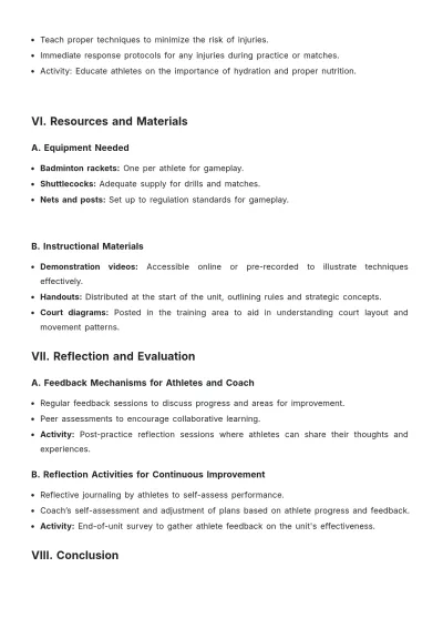 Free Badminton Unit Plan Template to Edit Online