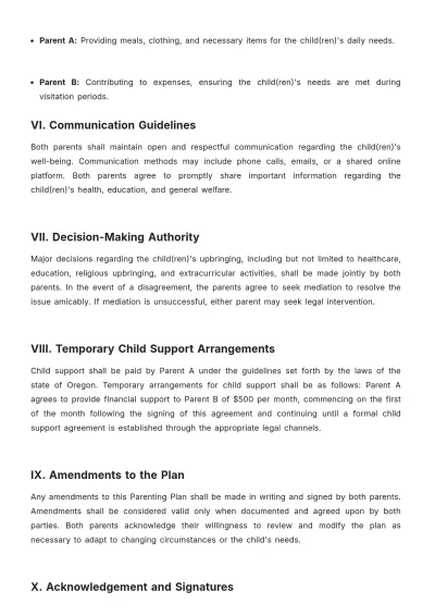Free Child Custody Parenting Plan Template to Edit Online