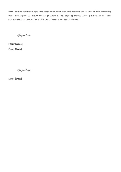 Free Child Custody Parenting Plan Template to Edit Online
