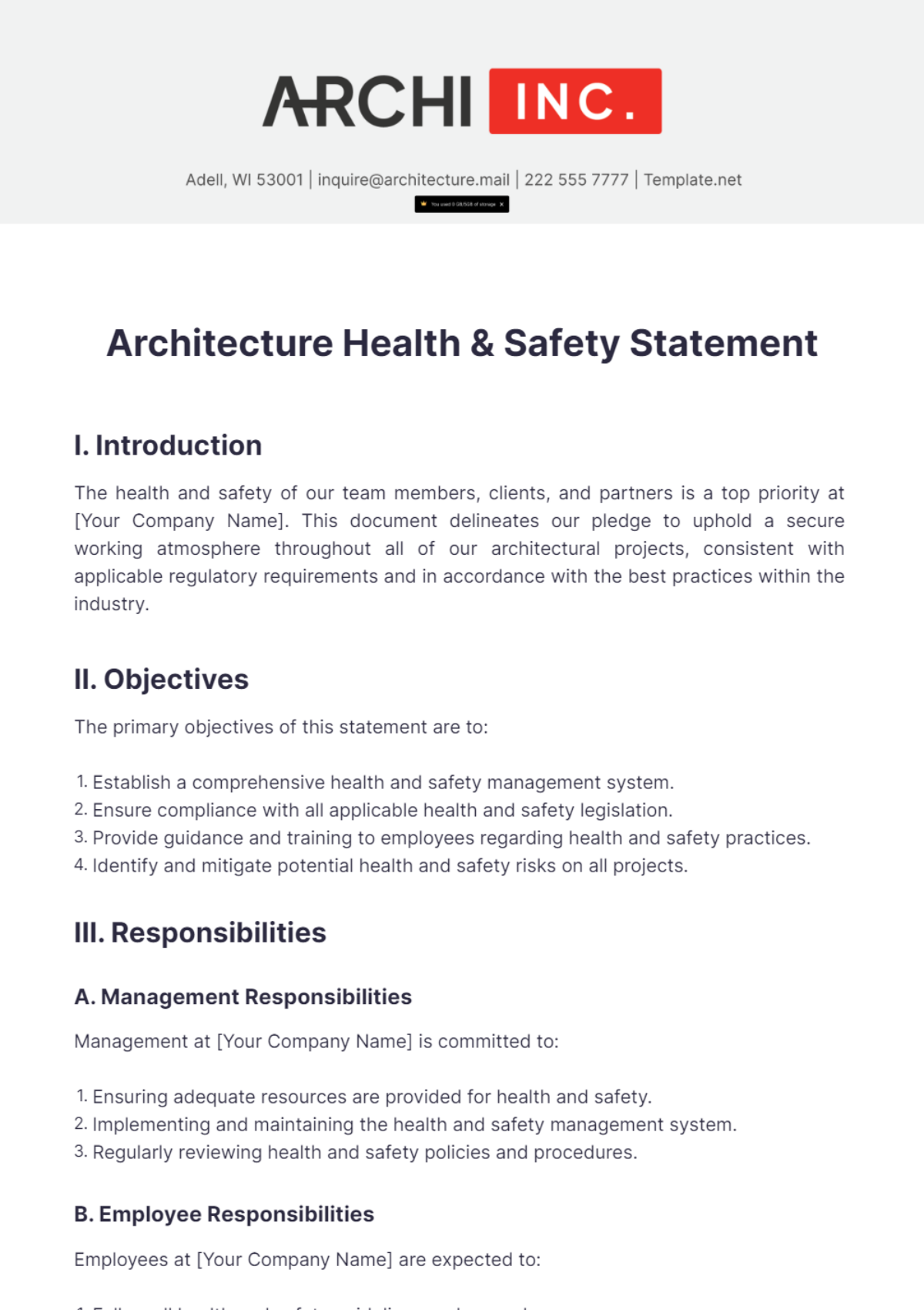 Free Architecture Health & Safety Statement Template