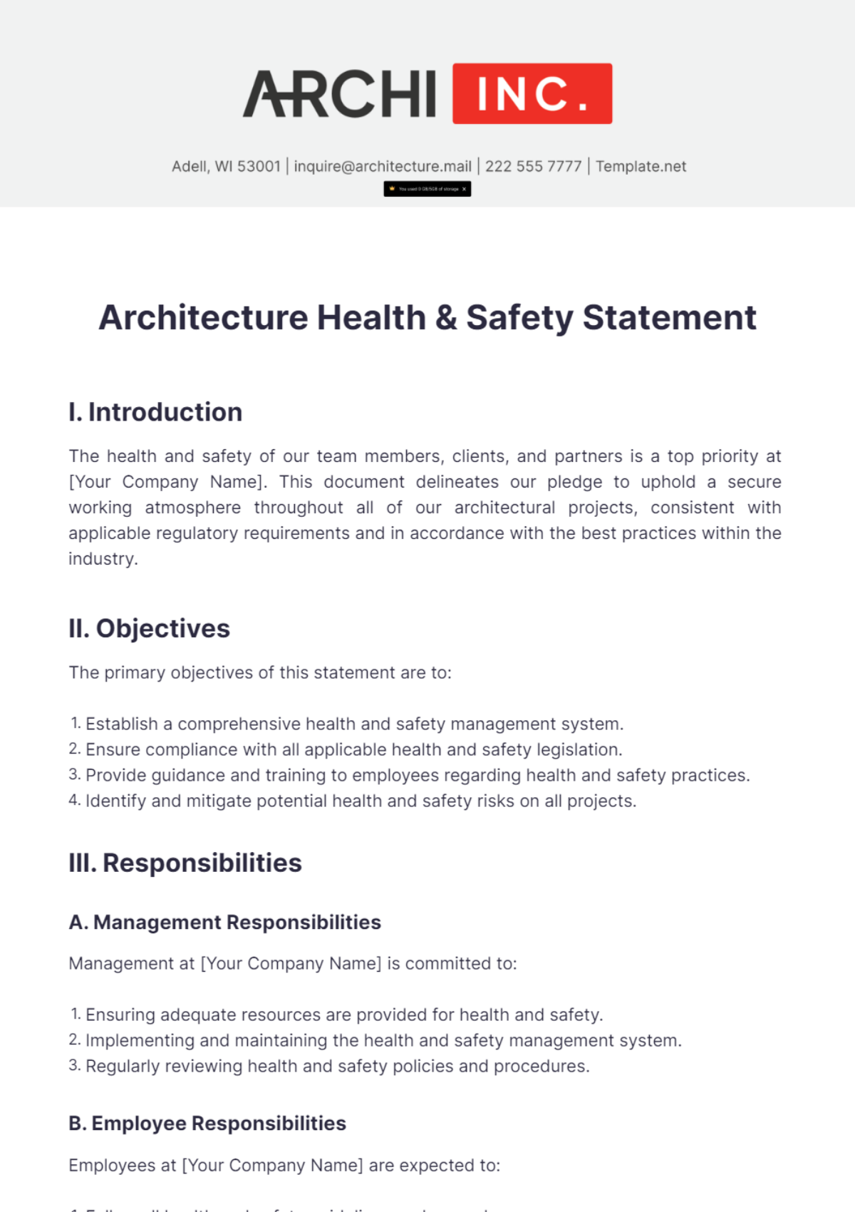 Architecture Health & Safety Statement Template - Edit Online & Download