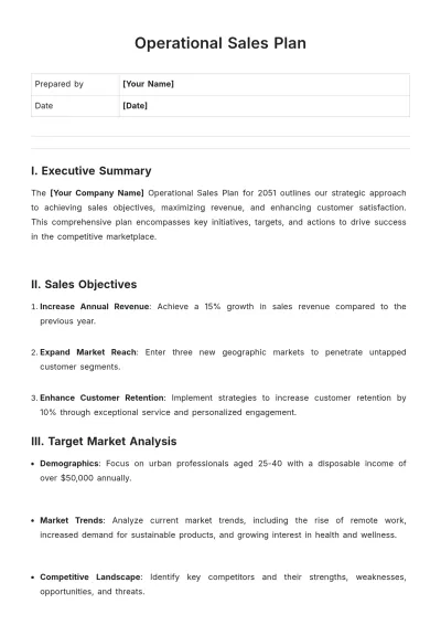 Free Operational Sales Plan Template to Edit Online