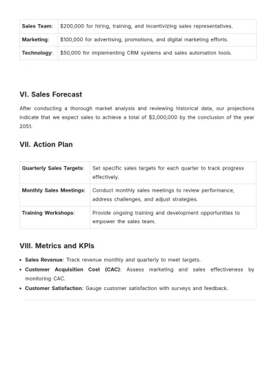 Free Operational Sales Plan Template to Edit Online