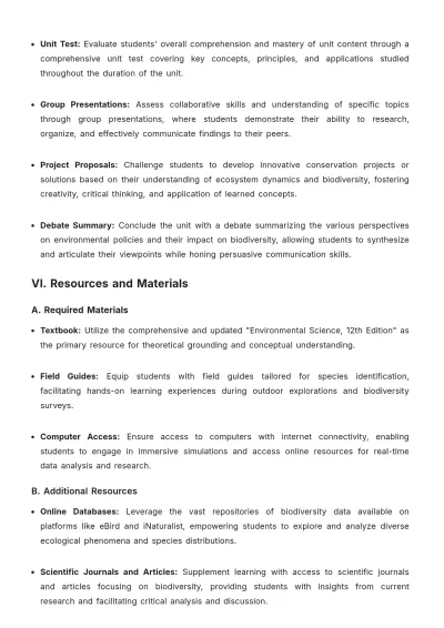 Free High School Unit Plan Template to Edit Online