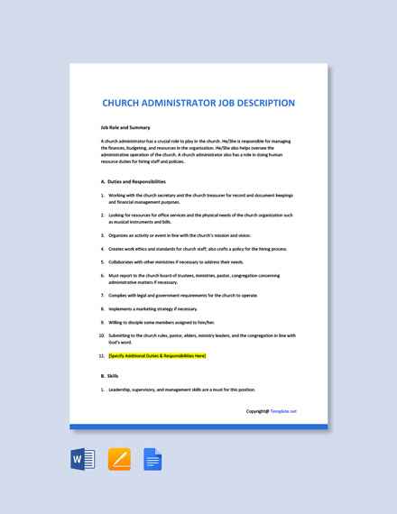 Church Finance Administrator Job Description / Duties and Responsibilities of a Church Administrator ... : A church administrator is usually an active member of the church and sets an example for the congregation through his or her life and work.