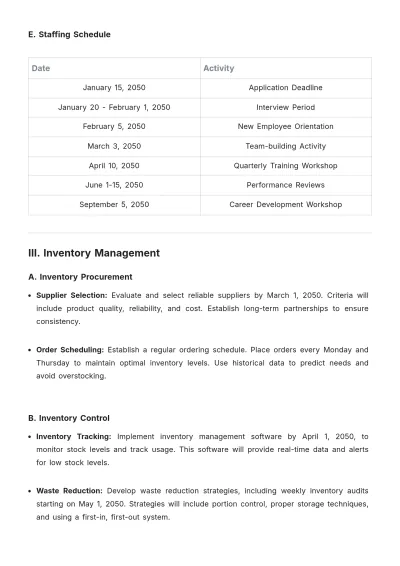 Free Restaurant Operational Plan Template to Edit Online