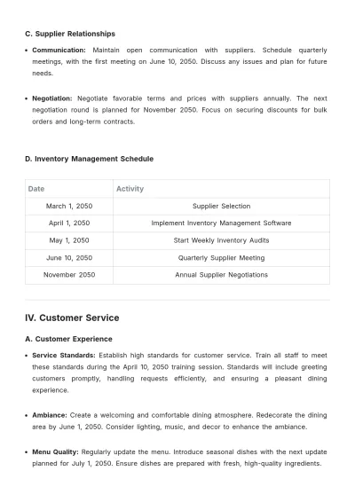 Free Restaurant Operational Plan Template to Edit Online