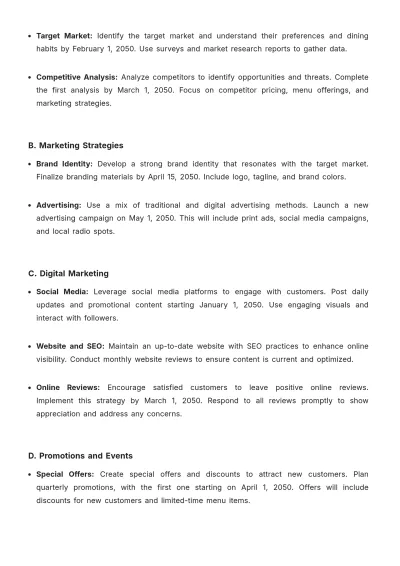Free Restaurant Operational Plan Template to Edit Online