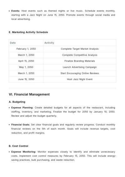 Free Restaurant Operational Plan Template to Edit Online