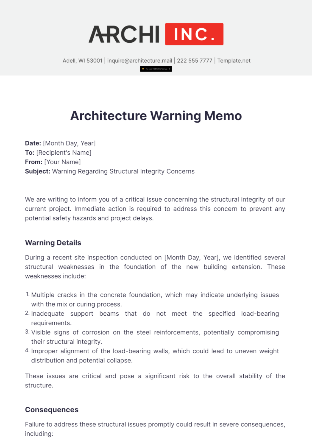 Architecture Warning Memo Template - Edit Online & Download