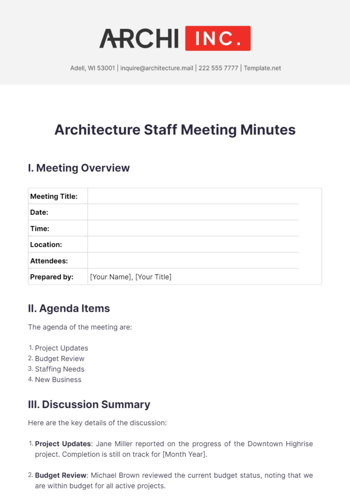 Architecture Staff Meeting Minutes Template - Edit Online & Download