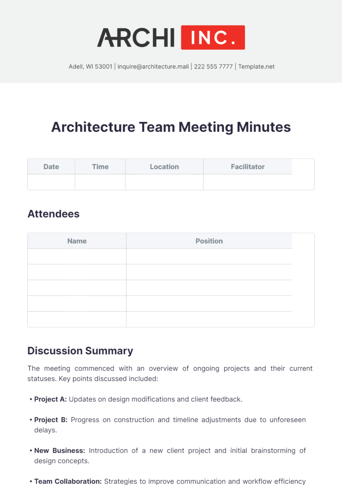 Architecture Team Meeting Minutes Template - Edit Online & Download