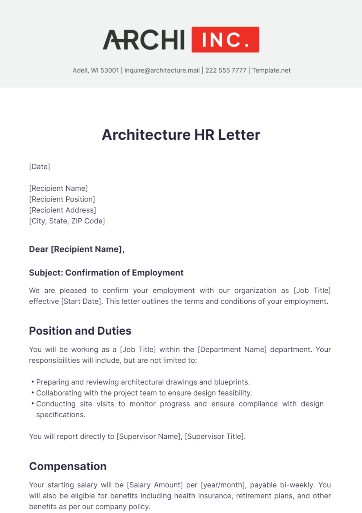 Architecture HR Letter Template - Edit Online & Download